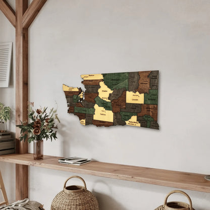 3D Wooden Washington State Map Wall Art
