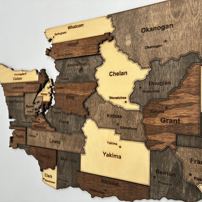 3D Wooden Washington State Map Wall Art