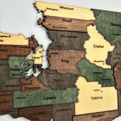 3D Wooden Washington State Map Wall Art