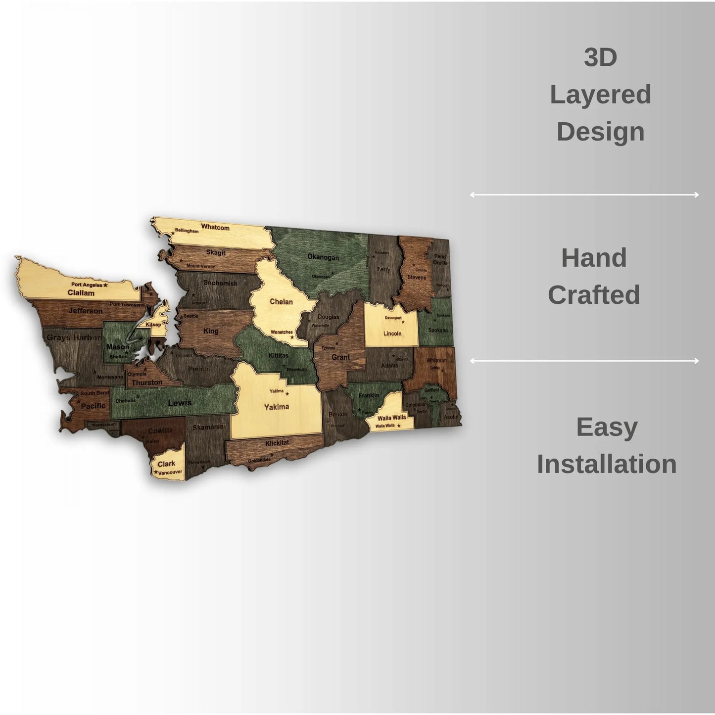 3D Wooden Washington State Map Wall Art