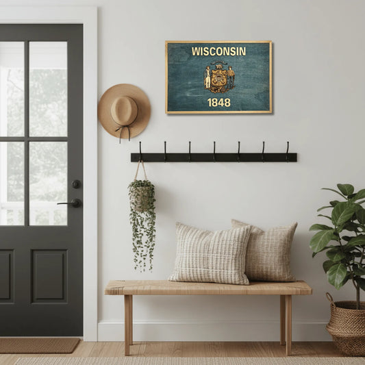 Wooden Wisconsin State Flag Wall Art – Handcrafted Wood Decor