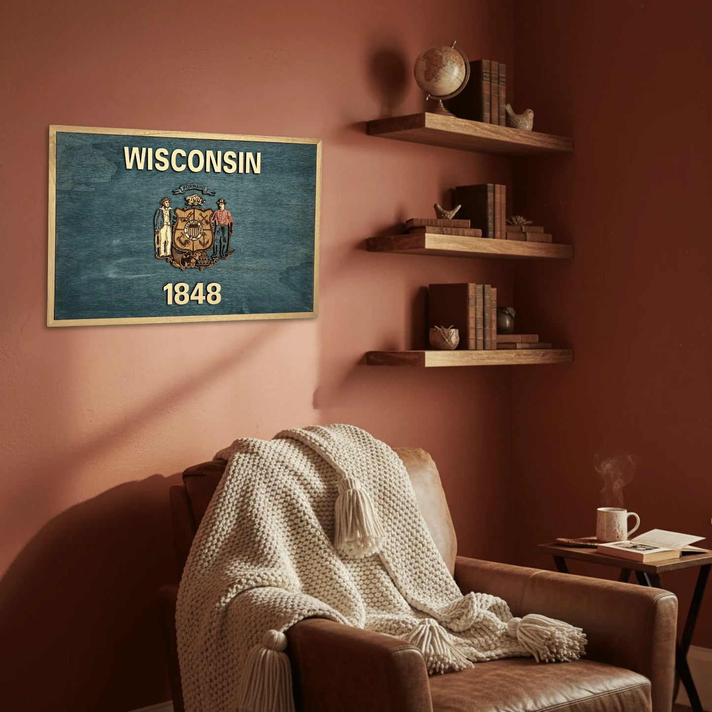 3D Wooden Wisconsin State Flag Wall Art