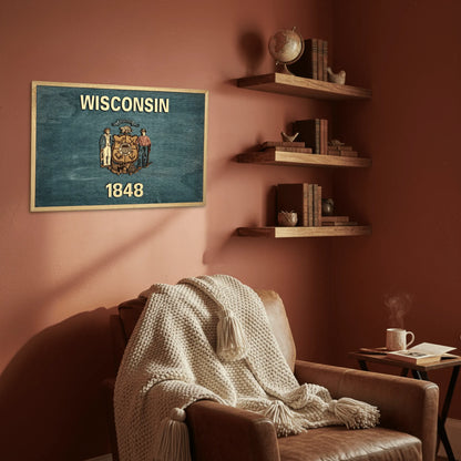 3D Wooden Wisconsin State Flag Wall Art