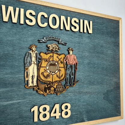 3D Wooden Wisconsin State Flag Wall Art