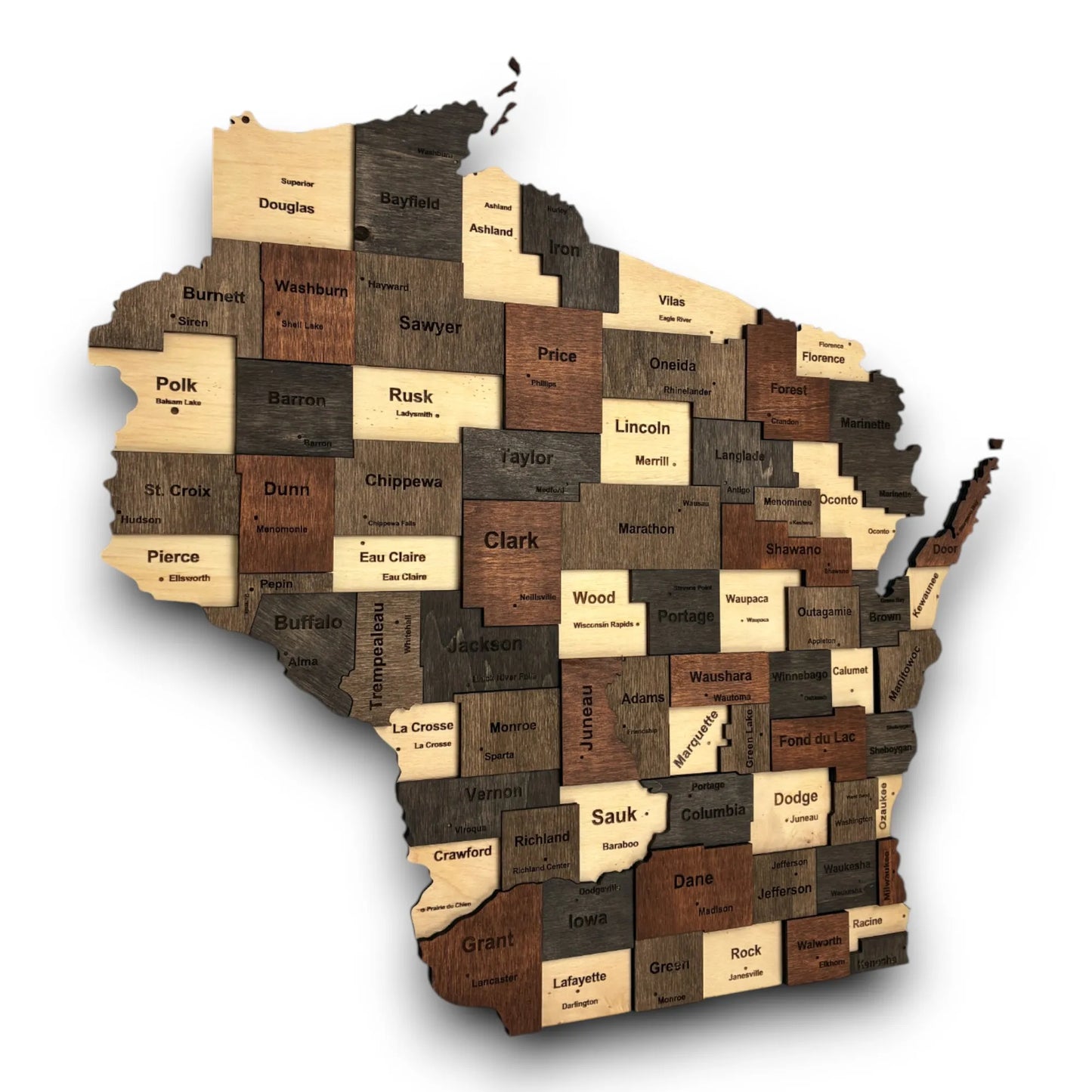 3D Wooden Wisconsin State Map Wall Art