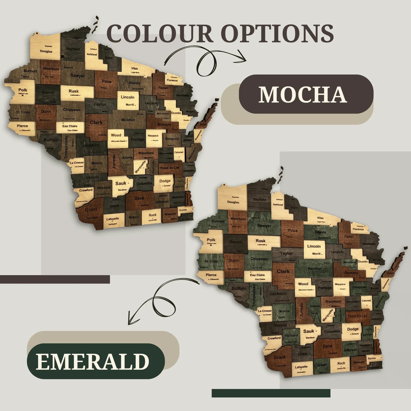 3D Wooden Wisconsin State Map Wall Art