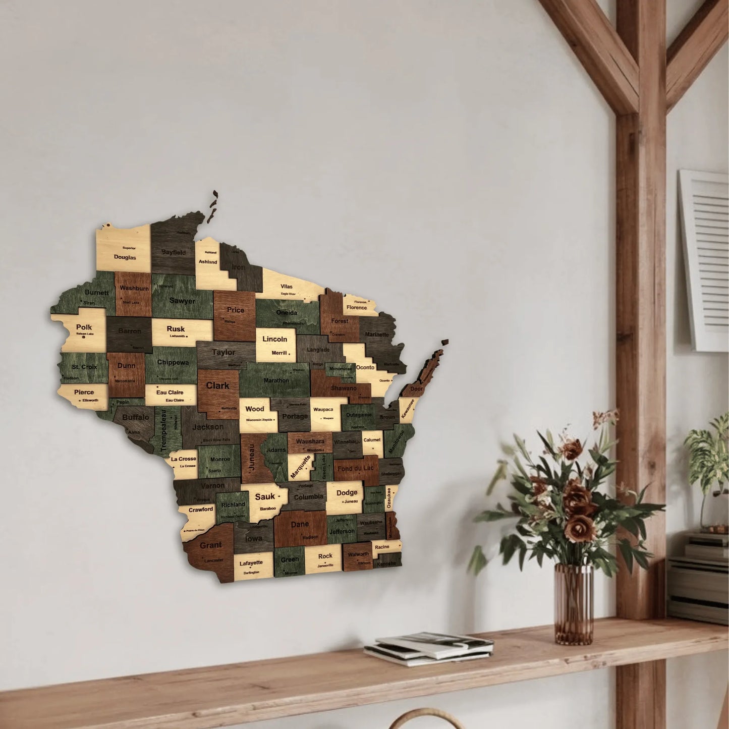 3D Wooden Wisconsin State Map Wall Art