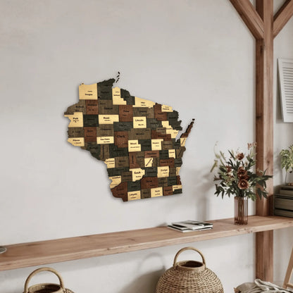 3D Wooden Wisconsin State Map Wall Art