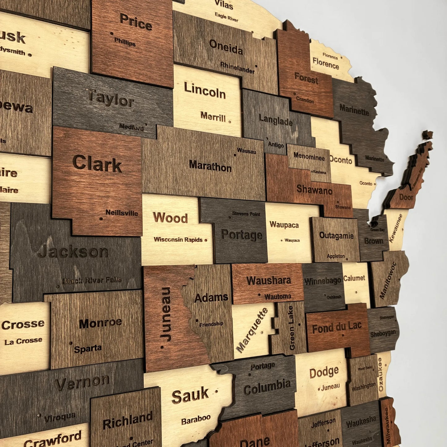 3D Wooden Wisconsin State Map Wall Art
