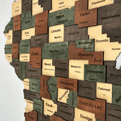3D Wooden Wisconsin State Map Wall Art