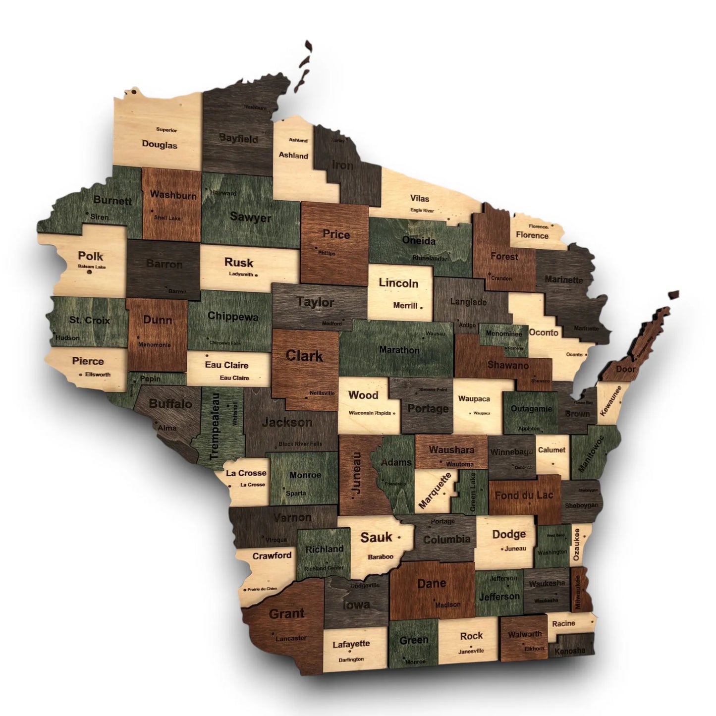 3D Wooden Wisconsin State Map Wall Art