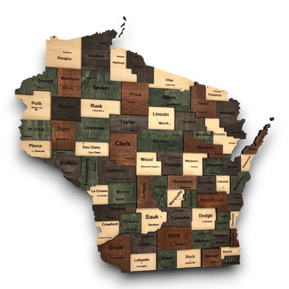 3D Wooden Wisconsin State Map Wall Art