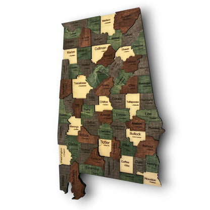 3D Wooden Alabama State Map Wall Art