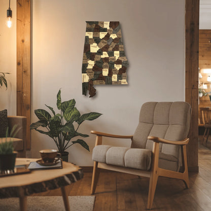 3D Wooden Alabama State Map Wall Art