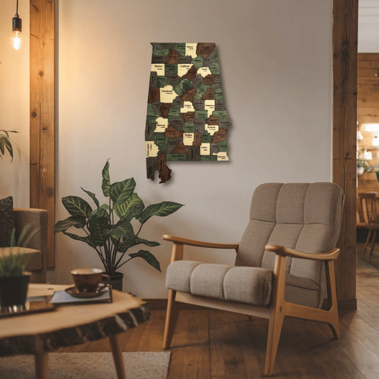 3D Wooden Alabama State Map Wall Art