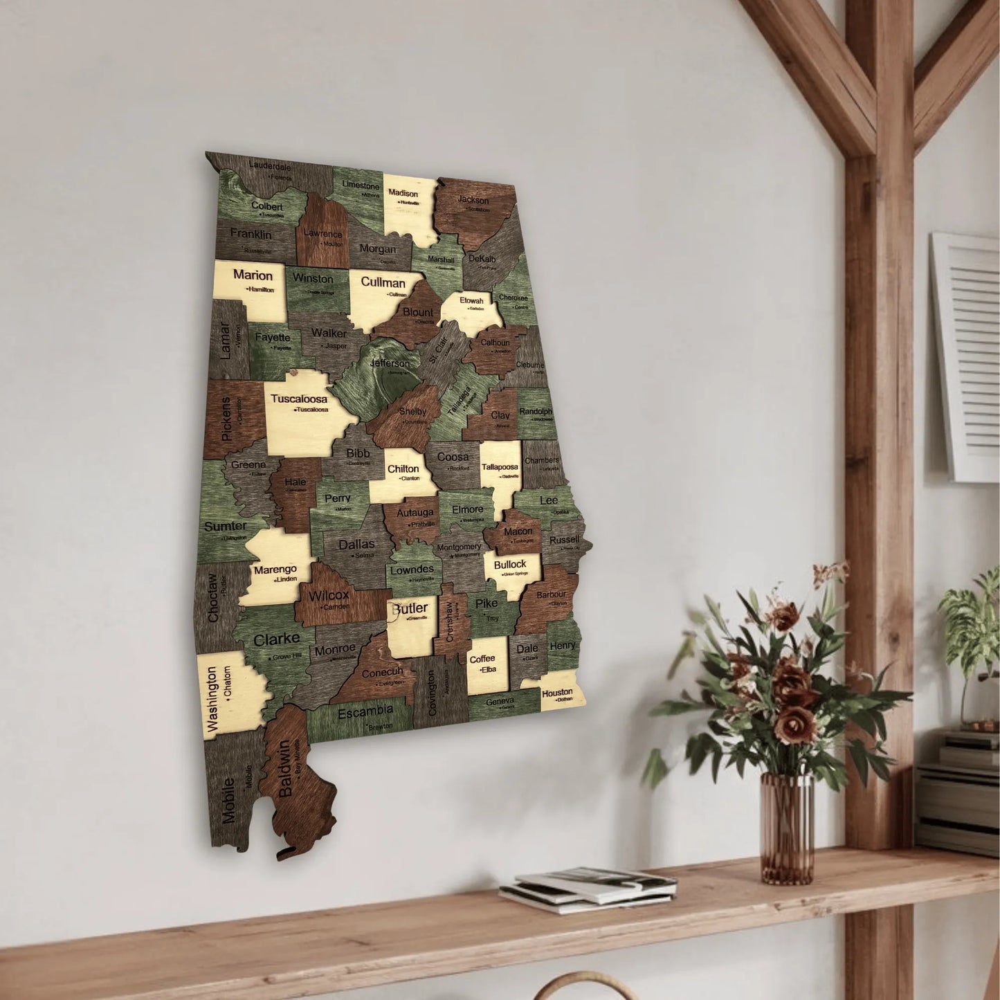 3D Wooden Alabama State Map Wall Art