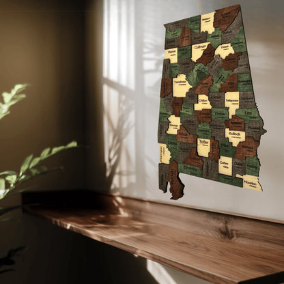 3D Wooden Alabama State Map Wall Art