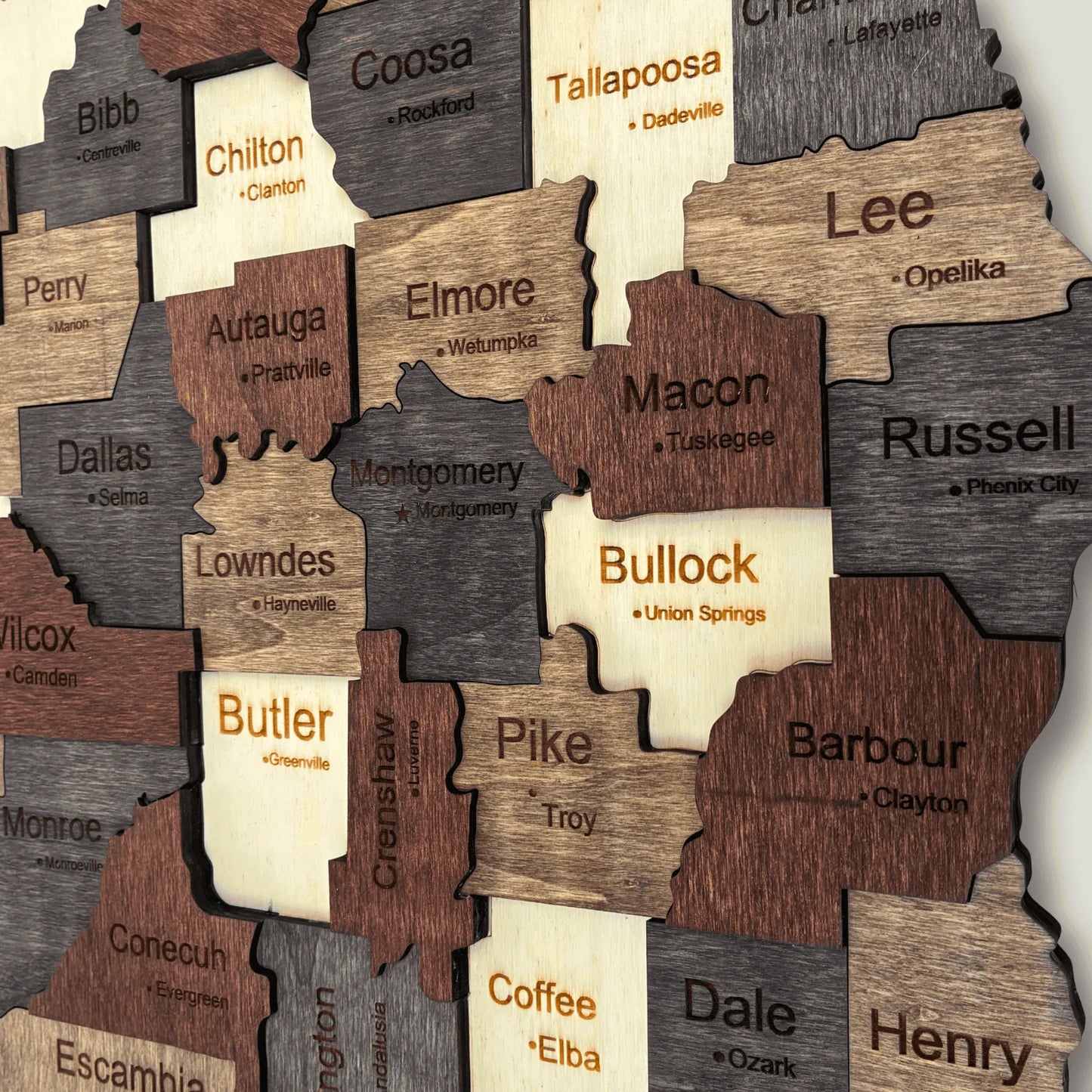 3D Wooden Alabama State Map Wall Art