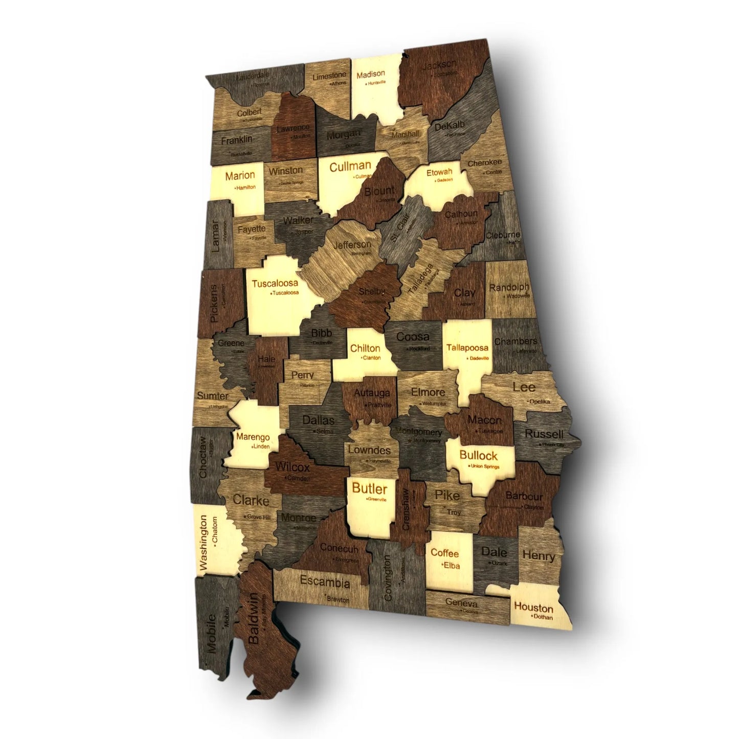 3D Wooden Alabama State Map Wall Art