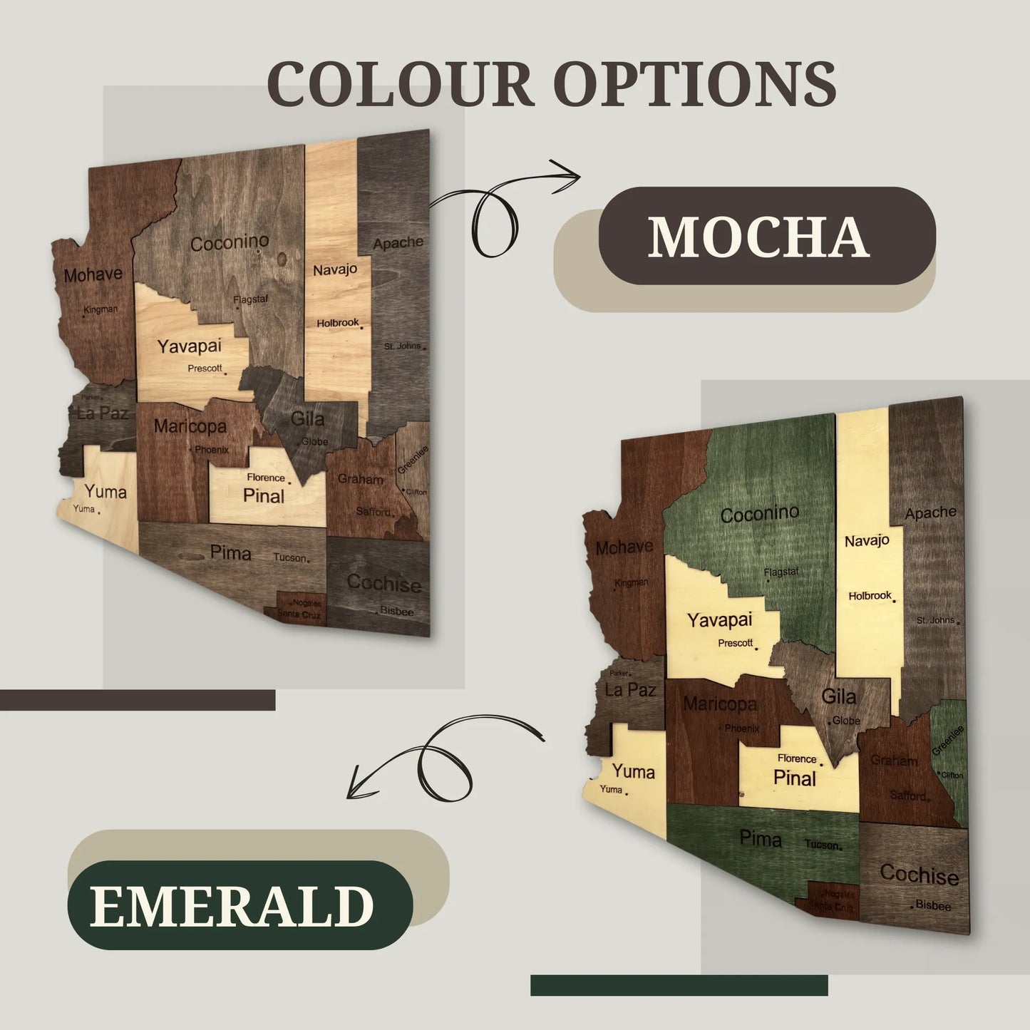 3D Wooden Arizona State Map Wall Art