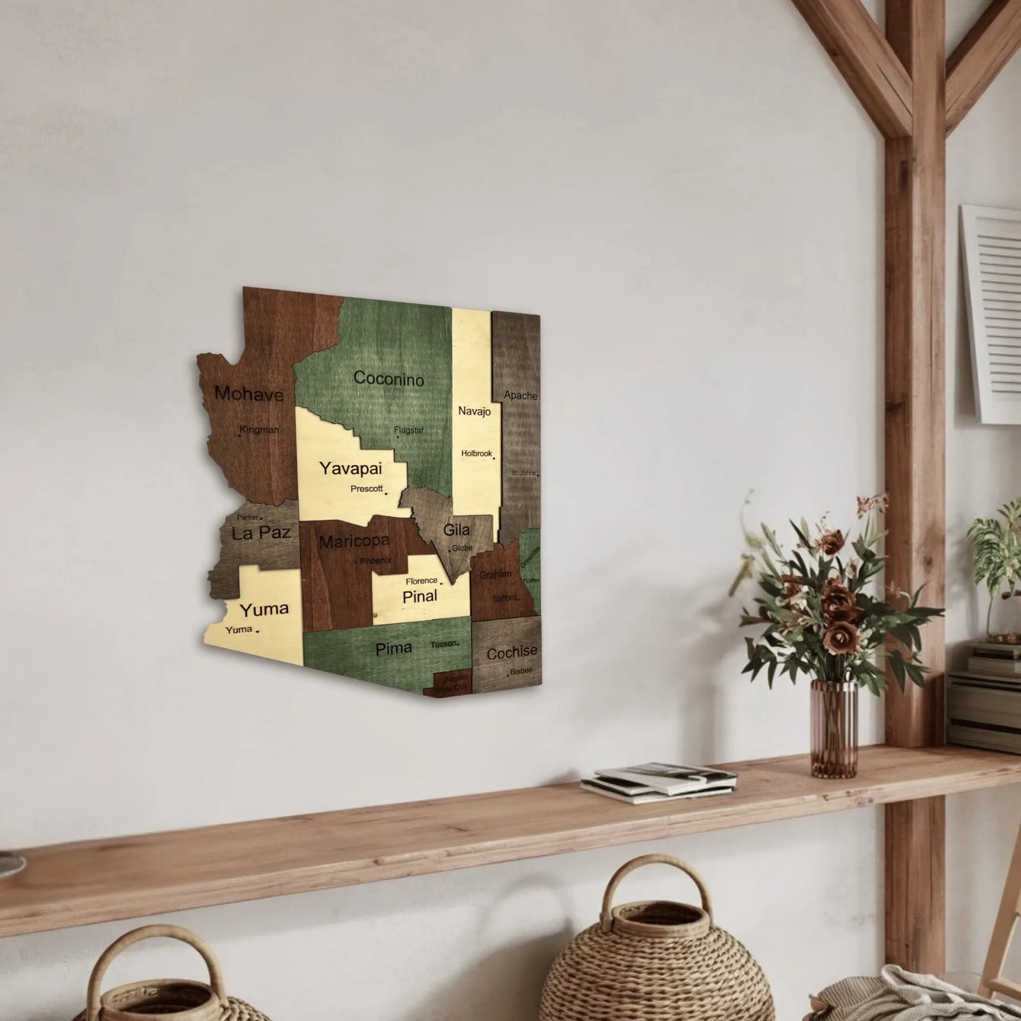 3D Wooden Arizona State Map Wall Art