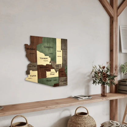 3D Wooden Arizona State Map Wall Art