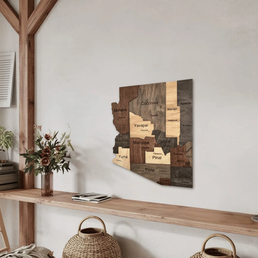 3D Wooden Arizona State Map Wall Art