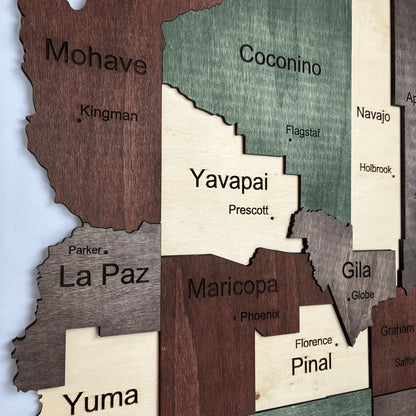 3D Wooden Arizona State Map Wall Art