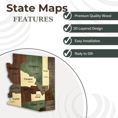 3D Wooden Arizona State Map Wall Art