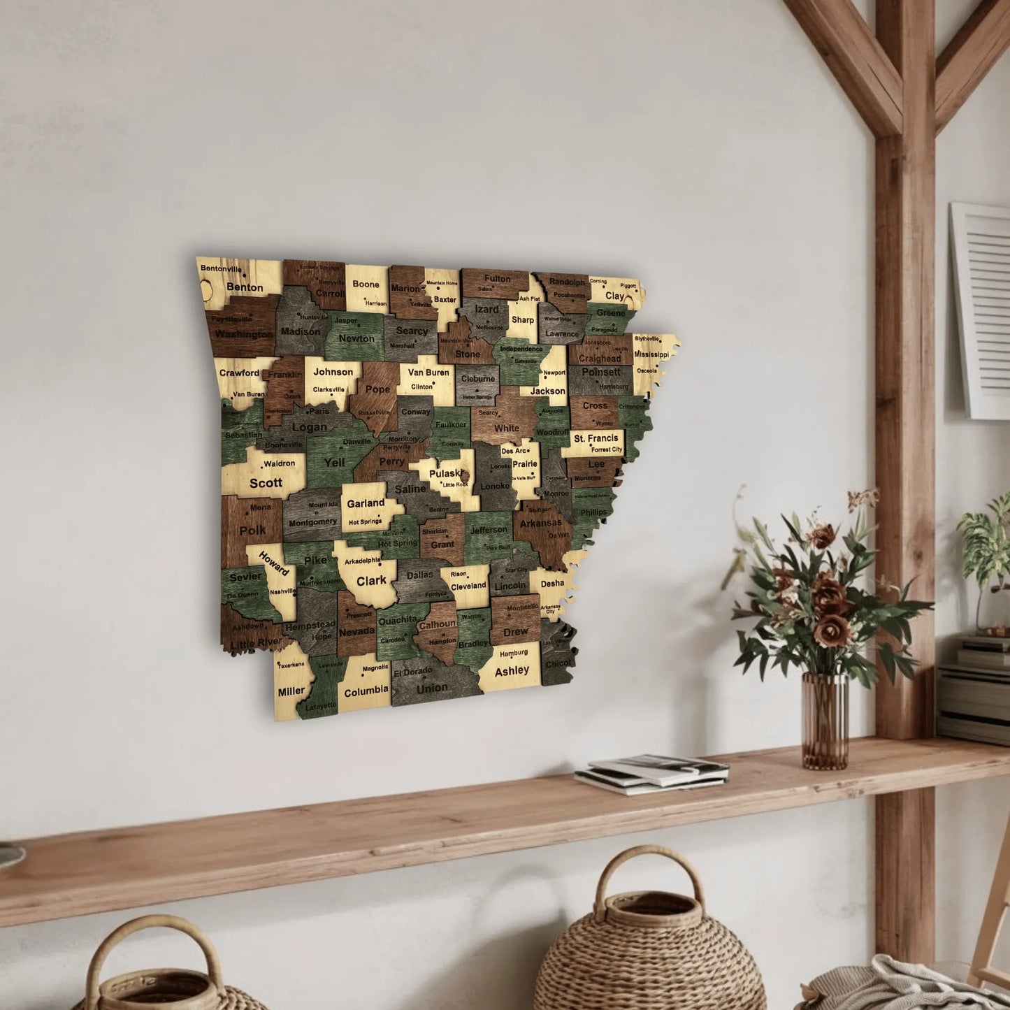 3D Wooden Arkansas State Map Wall Art