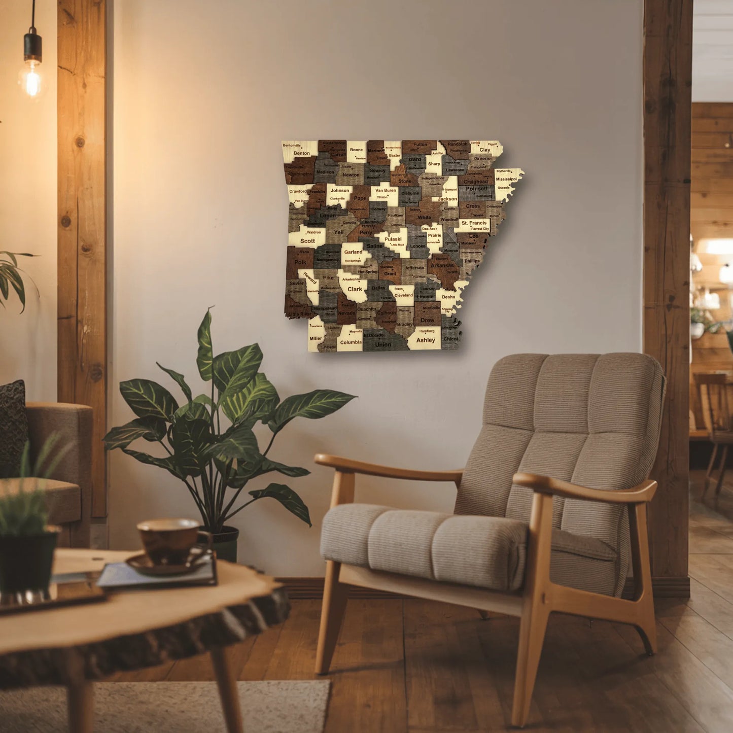 3D Wooden Arkansas State Map Wall Art