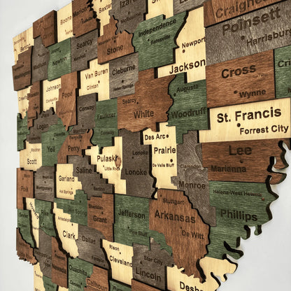 3D Wooden Arkansas State Map Wall Art
