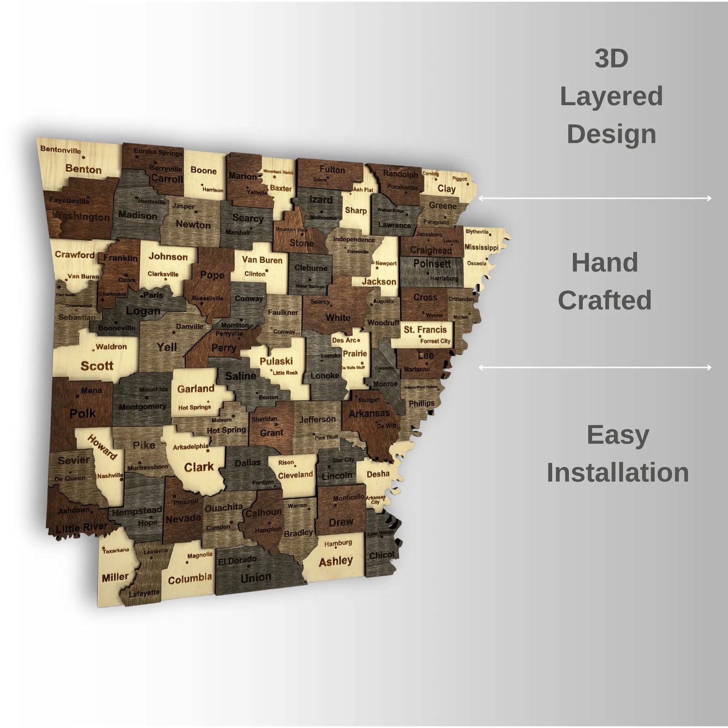 3D Wooden Arkansas State Map Wall Art
