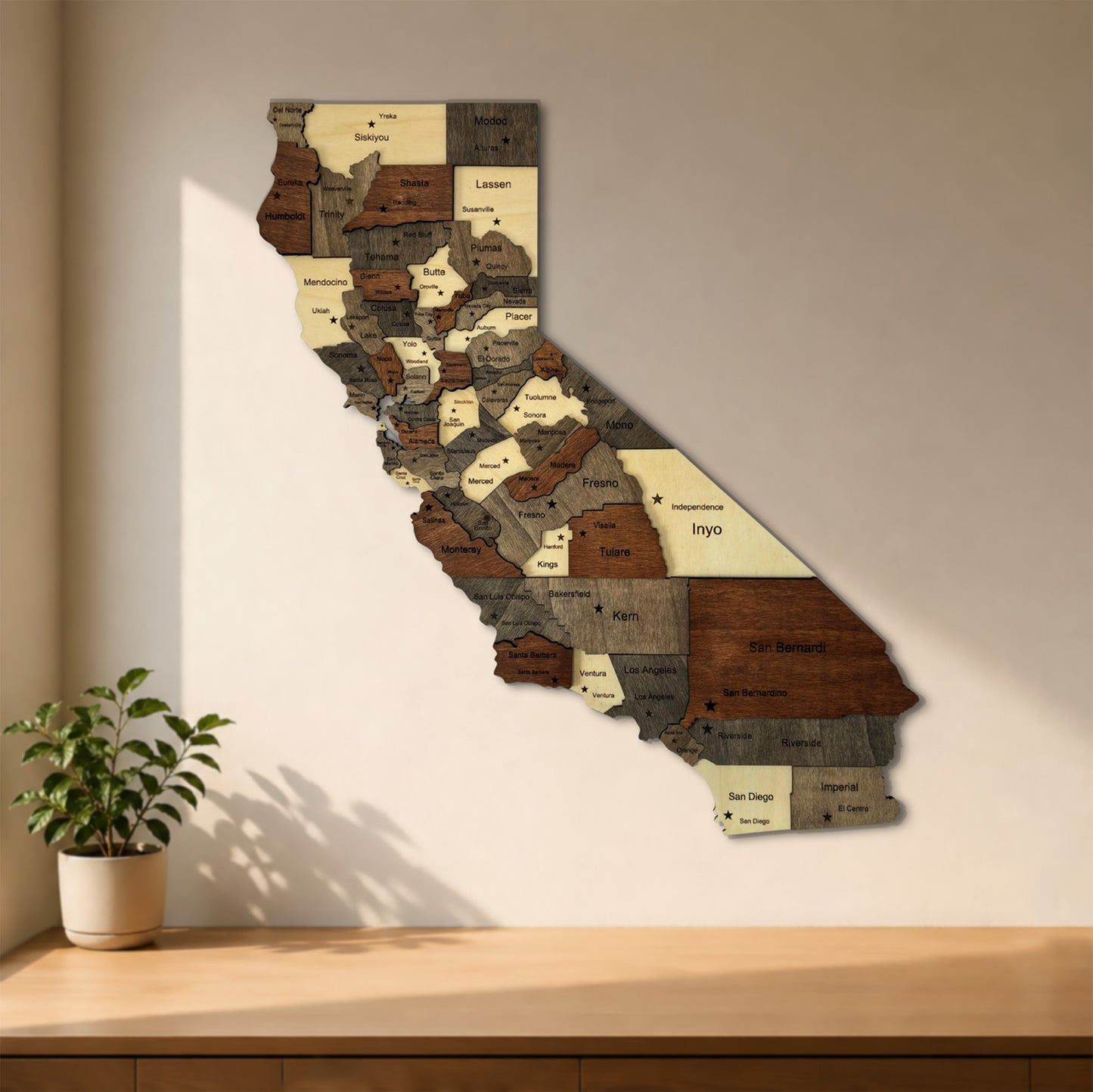 3D Wooden California State Map Wall Art