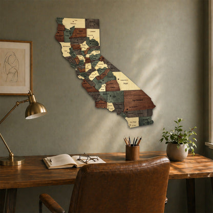 3D Wooden California State Map Wall Art