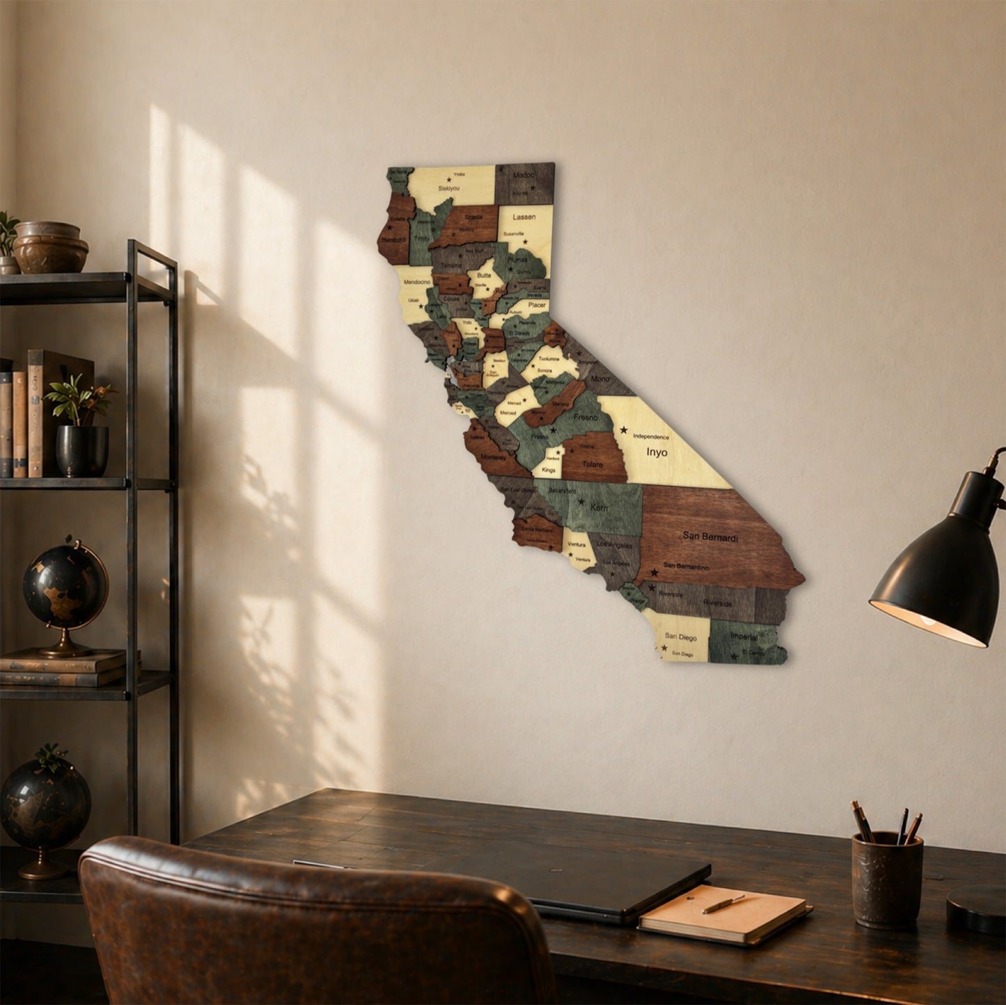 3D Wooden California State Map Wall Art