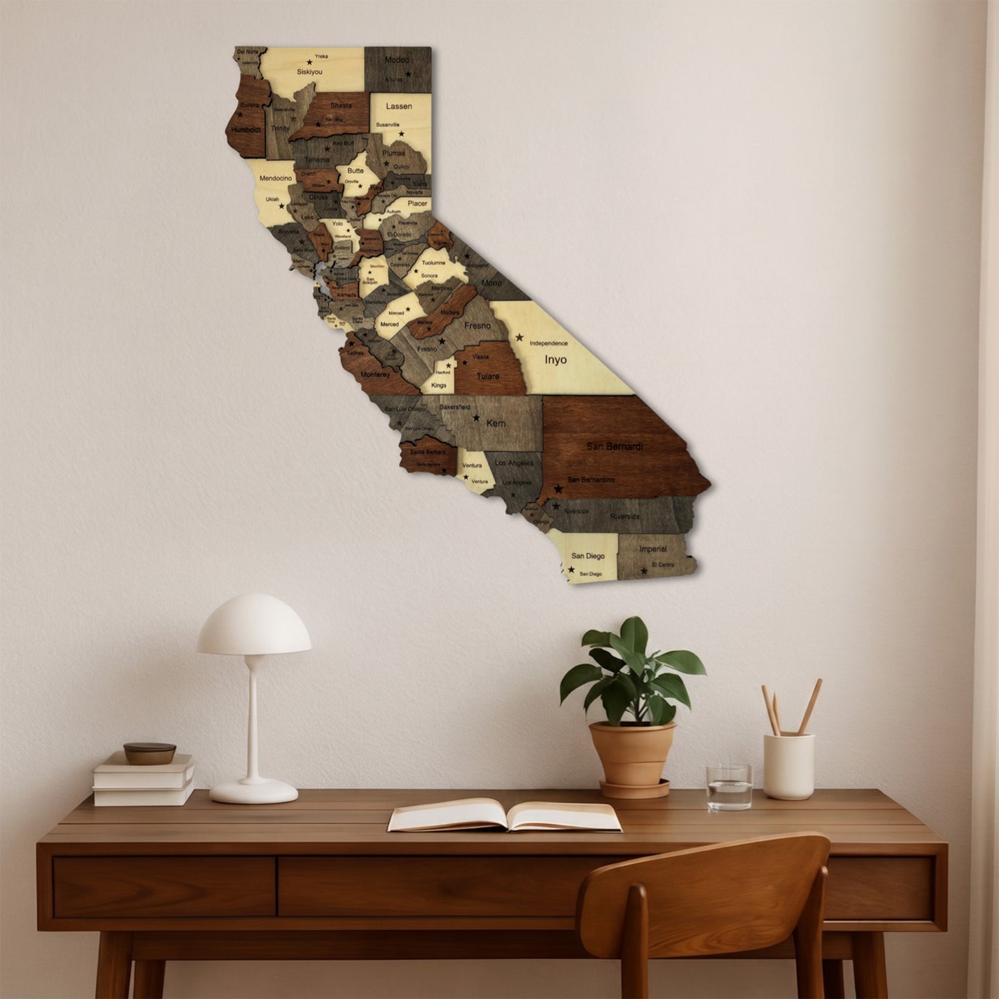 3D Wooden California State Map Wall Art