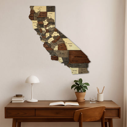 3D Wooden California State Map Wall Art