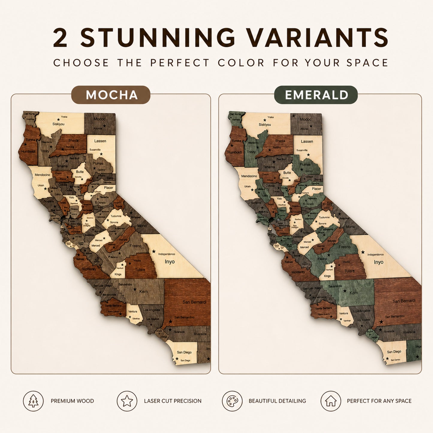 3D Wooden California State Map Wall Art