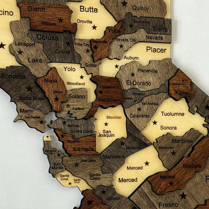 3D Wooden California State Map Wall Art