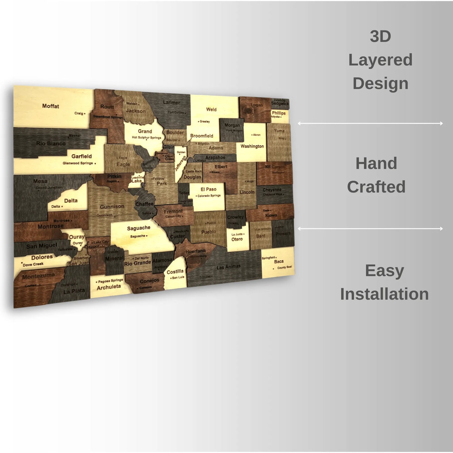 3D Wooden Colorado State Map Wall Art