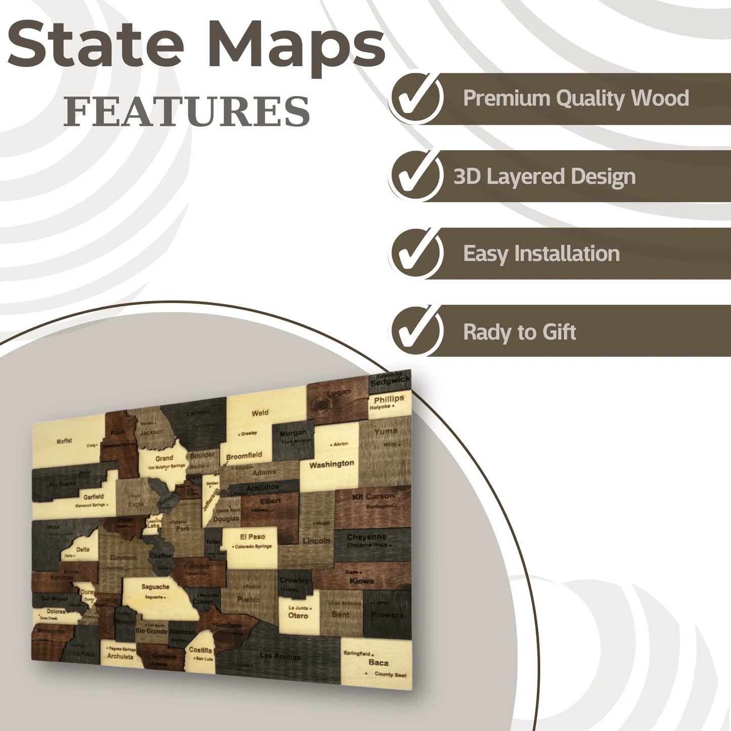 3D Wooden Colorado State Map Wall Art