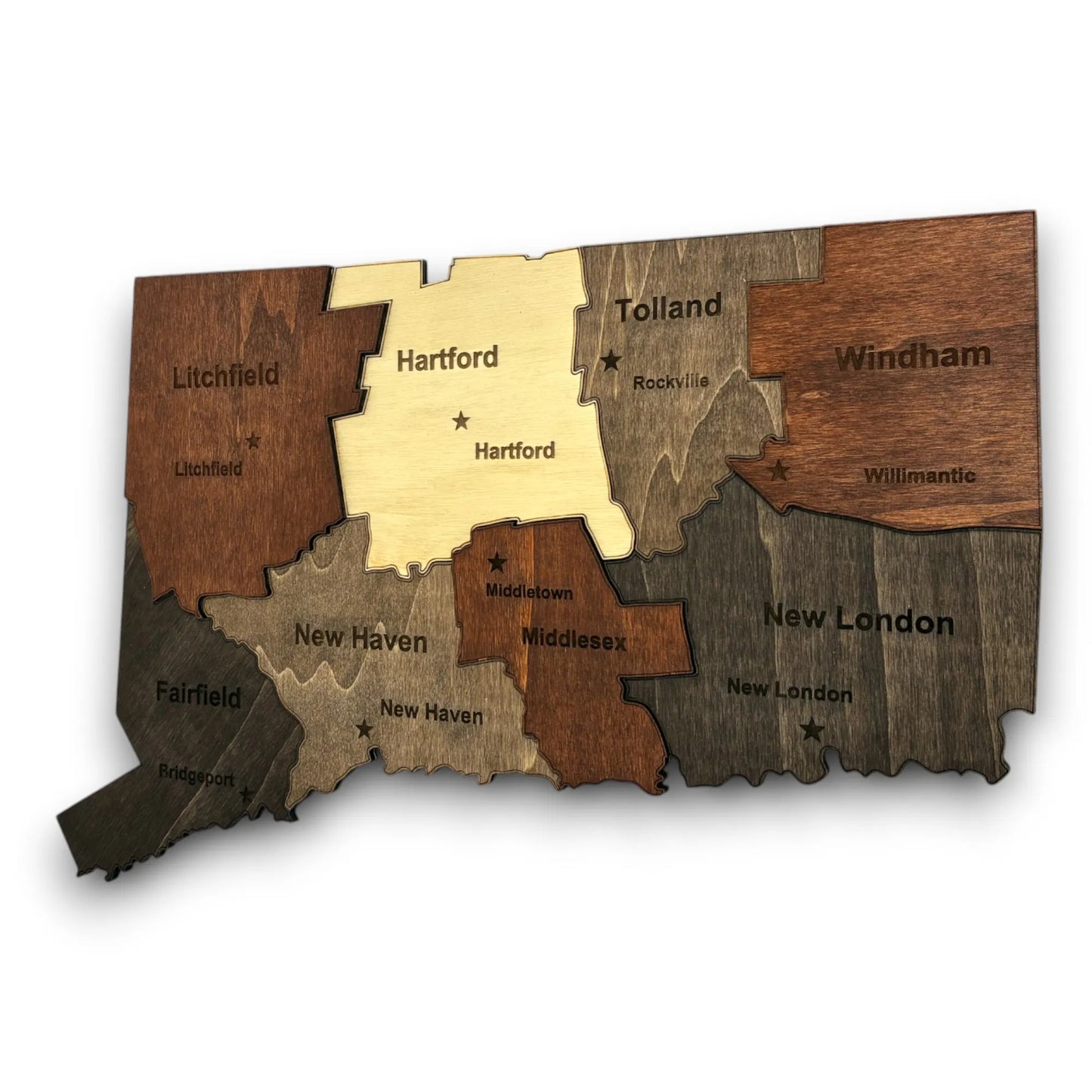 3D Wooden Connecticut State Map Wall Art