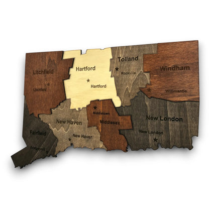3D Wooden Connecticut State Map Wall Art