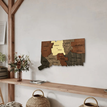 3D Wooden Connecticut State Map Wall Art