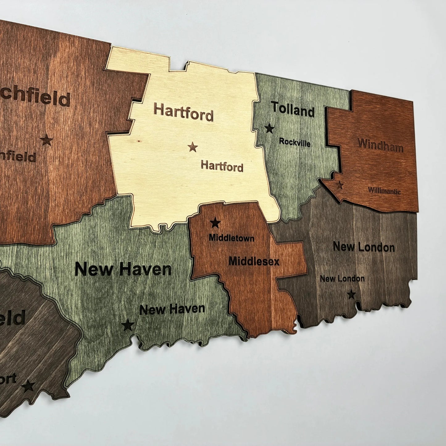 3D Wooden Connecticut State Map Wall Art