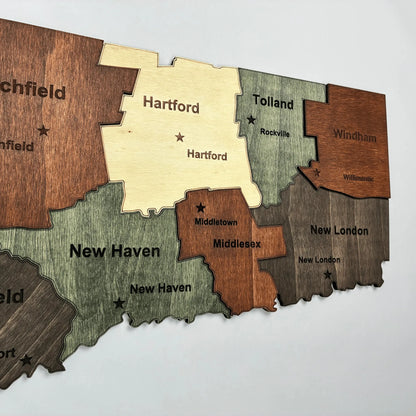 3D Wooden Connecticut State Map Wall Art