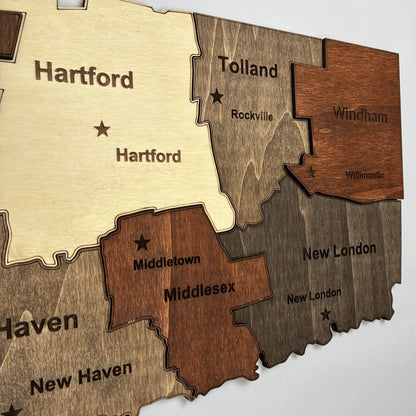 3D Wooden Connecticut State Map Wall Art