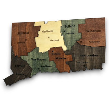 3D Wooden Connecticut State Map Wall Art