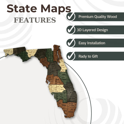 3D Wooden Florida State Map Wall Art